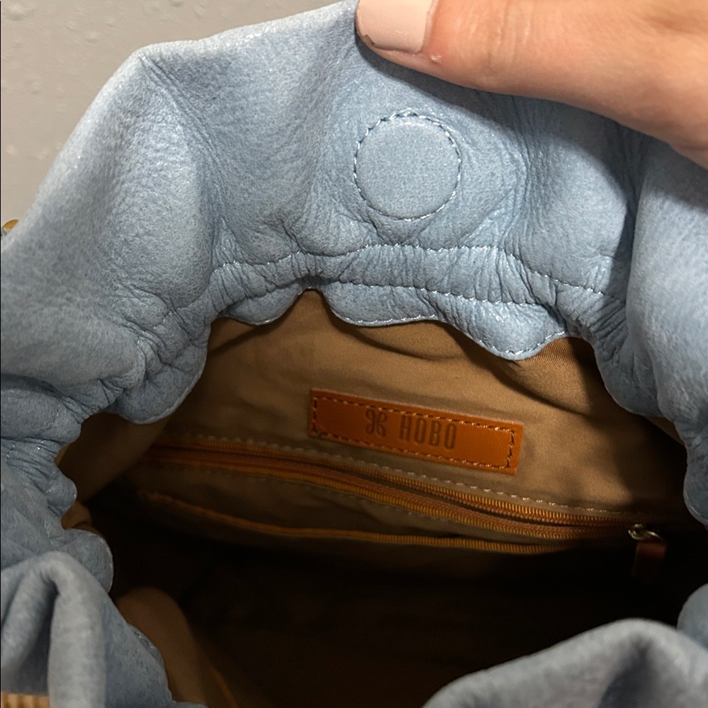 HOBO Prose Powder Blue Leather Drawstring Crossbody - Picture 6 of 11